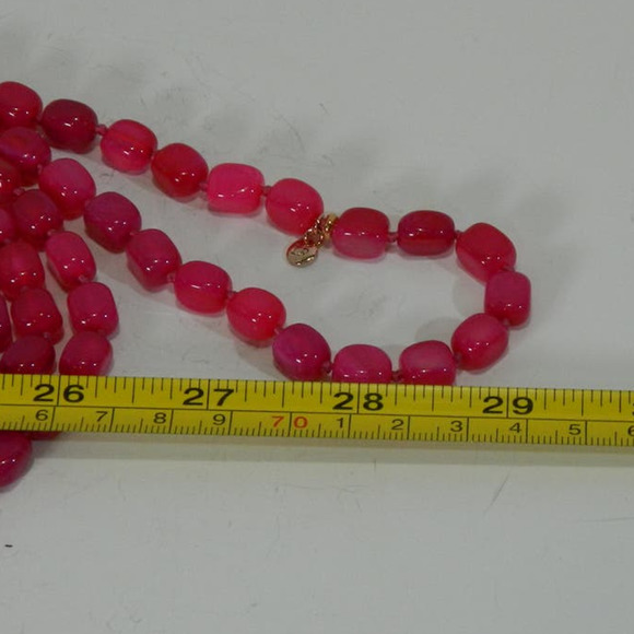 Opera Length Hot Pink Gemstone Necklace Designer Signed LR - Picture 14 of 14